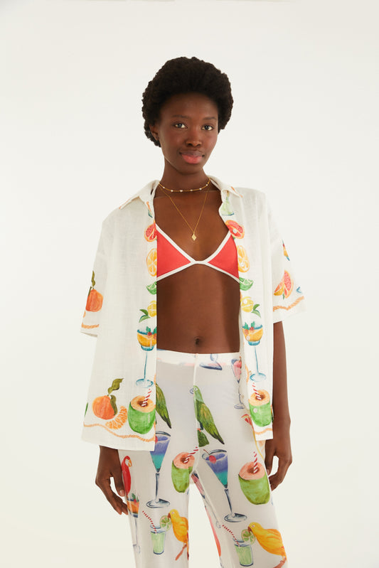 Camisa de Botones Estampado Bufanda