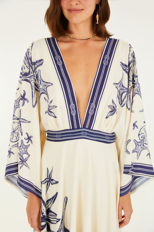 Vestido Midi Estampado Olas del Mar