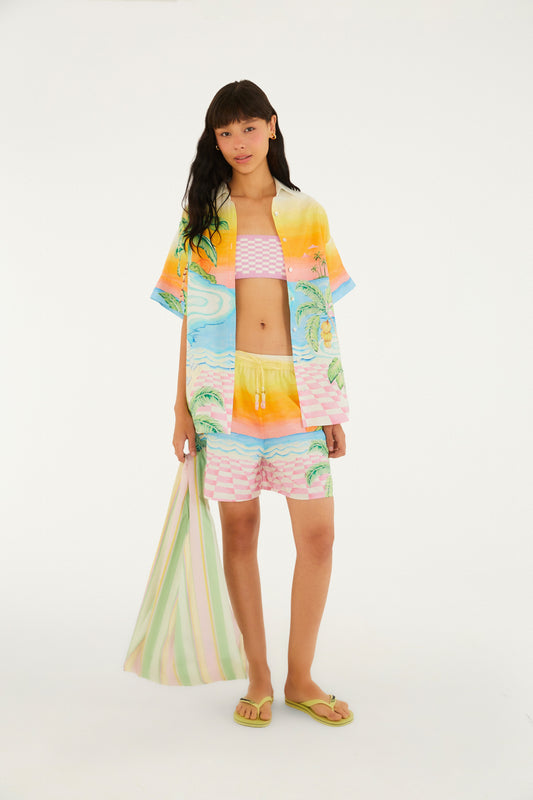 Camisa de Botones Estampado Paisaje Solar