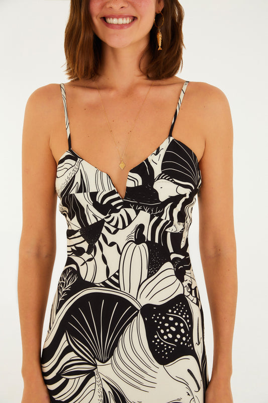 Vestido Maxi Estampado Marino