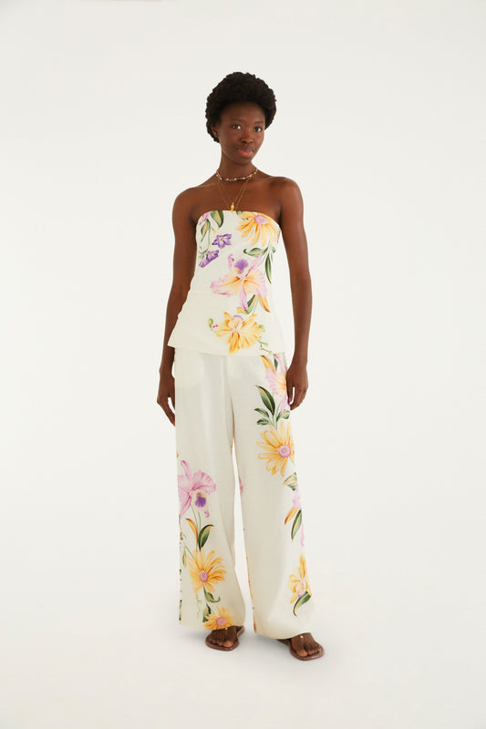 Top sin tirantes Estampado jardín de orquídeas