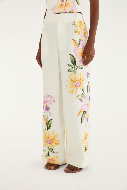Pantalones Rectos Estampado jardín de orquídeas