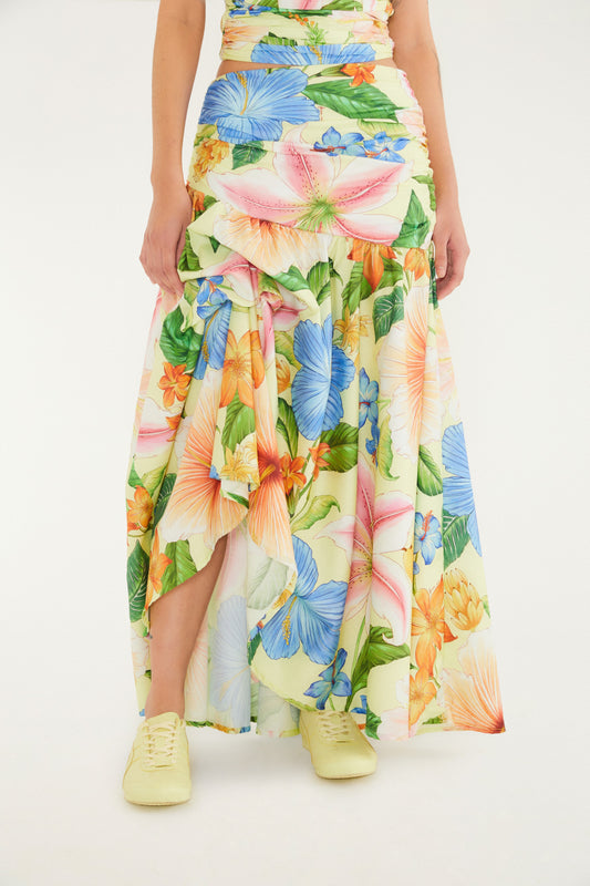 Falda larga Estampado flores de playa