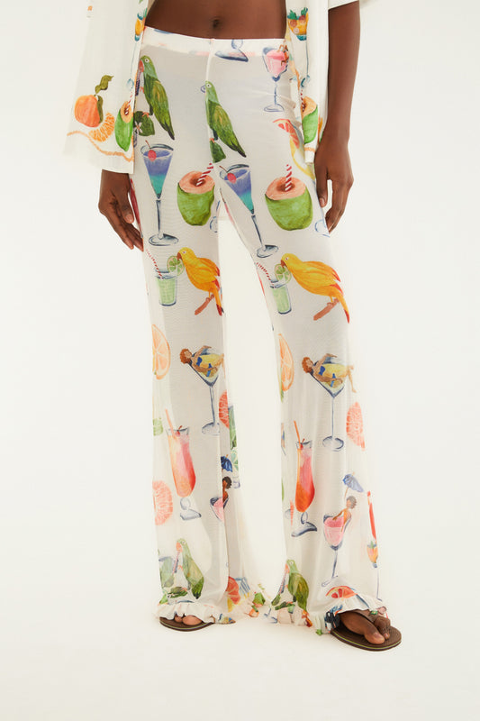 Pantalones de cóctel volantes de tul Estampado