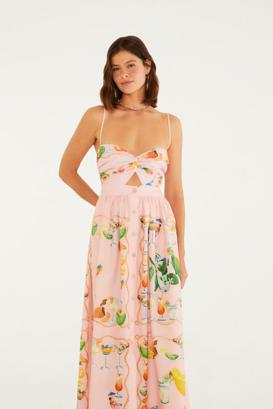 Vestido de Botones Estampado Coctel de Pañuelo