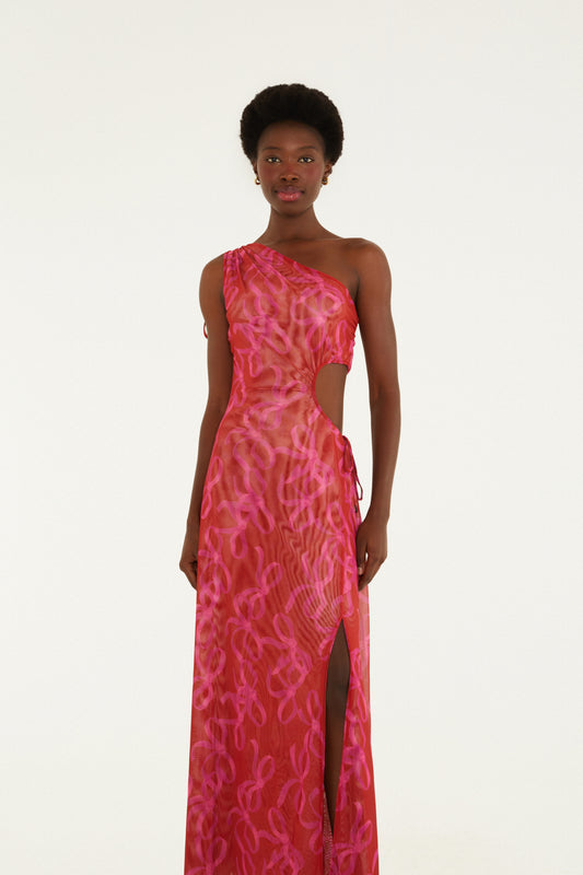 Vestido de tul un solo hombro y Lazos