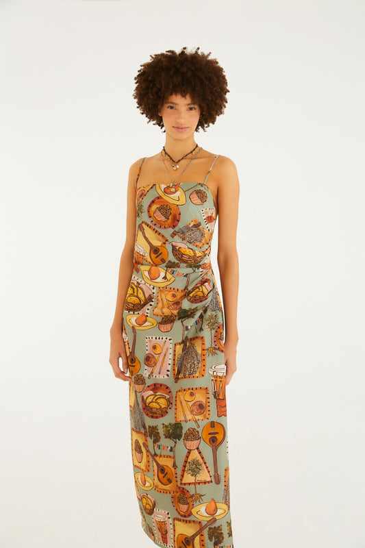 Vestido Alcinhas Estampado Boemia