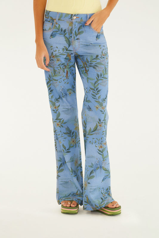 Pantalón de Jeans Cintura Alta Reta Paisagem