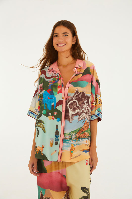 Camisa Manga Estampada Lenço Carioca