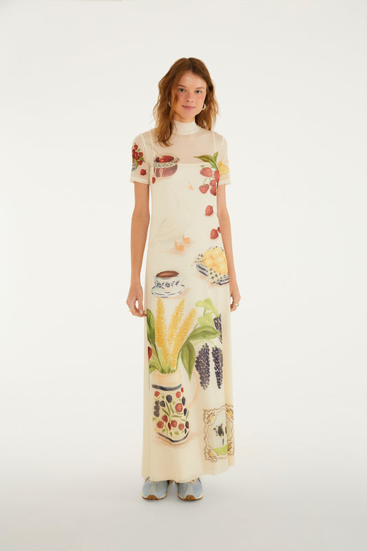 Vestido Tule Estampado Café Da Manhã