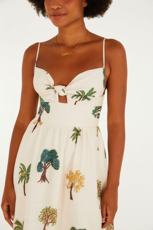 Vestido Corto Estampado Borda Árvore