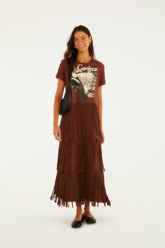Vestido Franjas Estampado Tucano Carioca