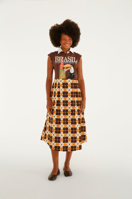 Vestido Midi Estampado Brasil Saideira