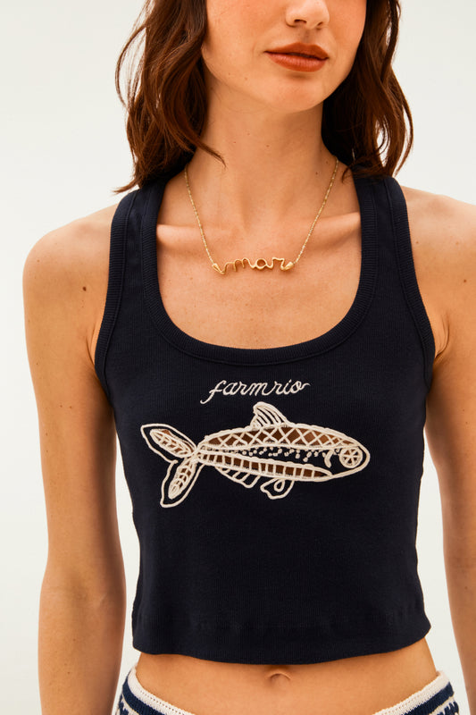 Camiseta Sin Mangas Richelieu Peixe Azul Noite