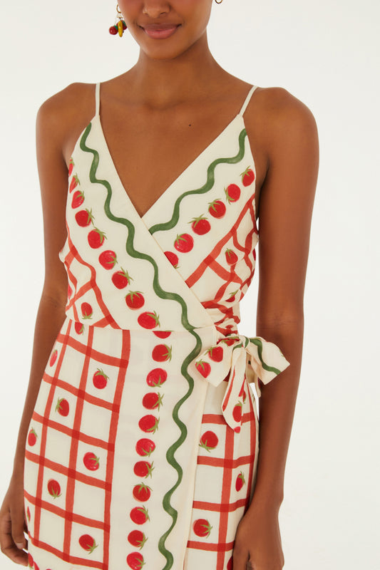 Vestido Corto Cruzado Estampado Lenço Tomatinho