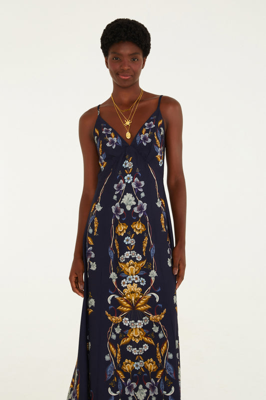 Vestido Alça Estampado Floral Maye Azul