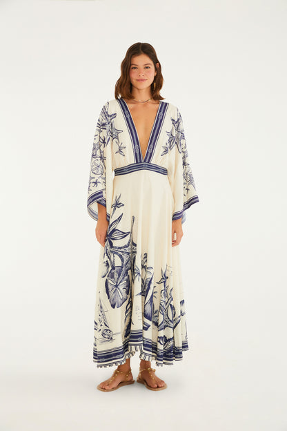 Vestido Midi Estampado Olas del Mar