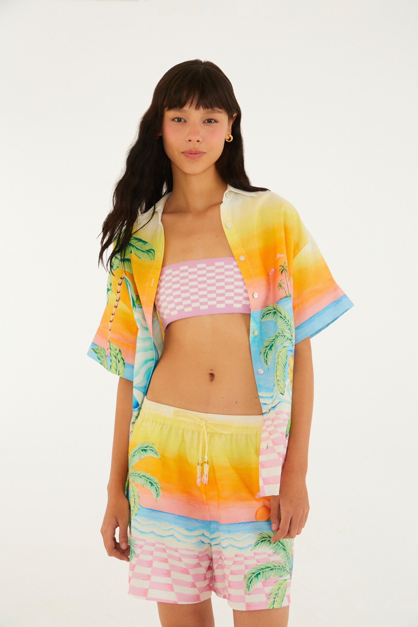 Camisa de Botones Estampado Paisaje Solar