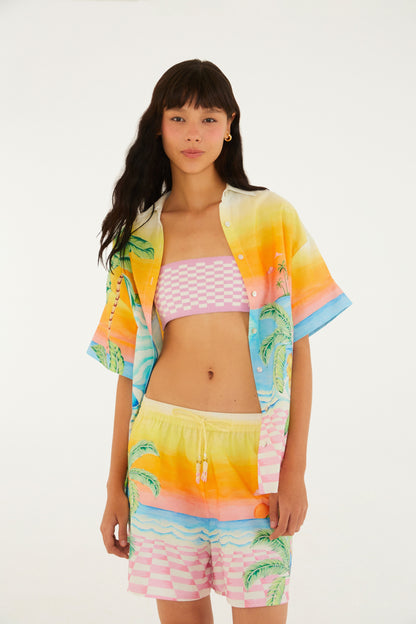 Camisa de Botones Estampado Paisaje Solar