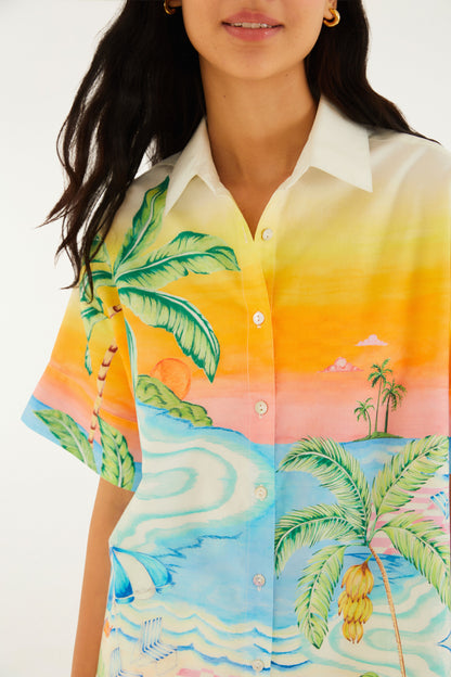 Camisa de Botones Estampado Paisaje Solar