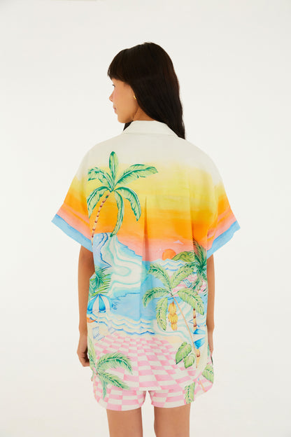 Camisa de Botones Estampado Paisaje Solar