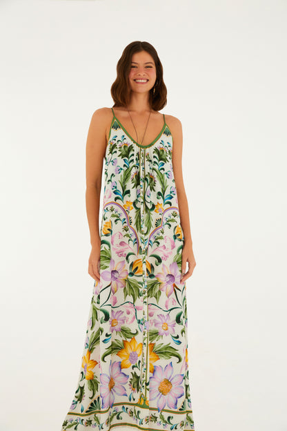 Vestido Maxi Estampado Azulejaria