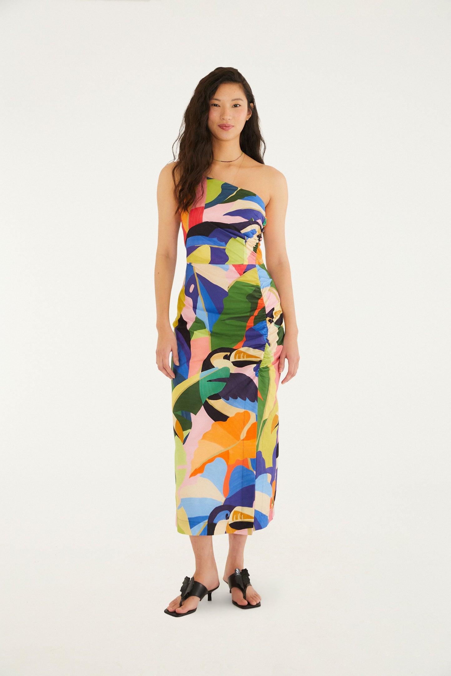 Vestido fruncido Estampado Tropical Flight