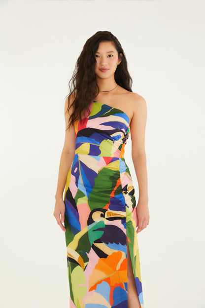 Vestido fruncido Estampado Tropical Flight
