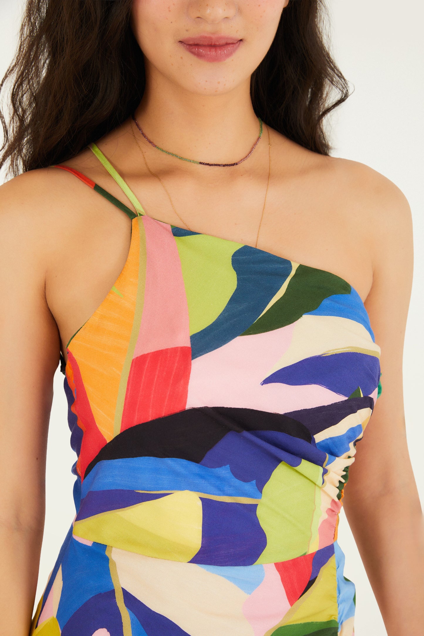 Vestido fruncido Estampado Tropical Flight