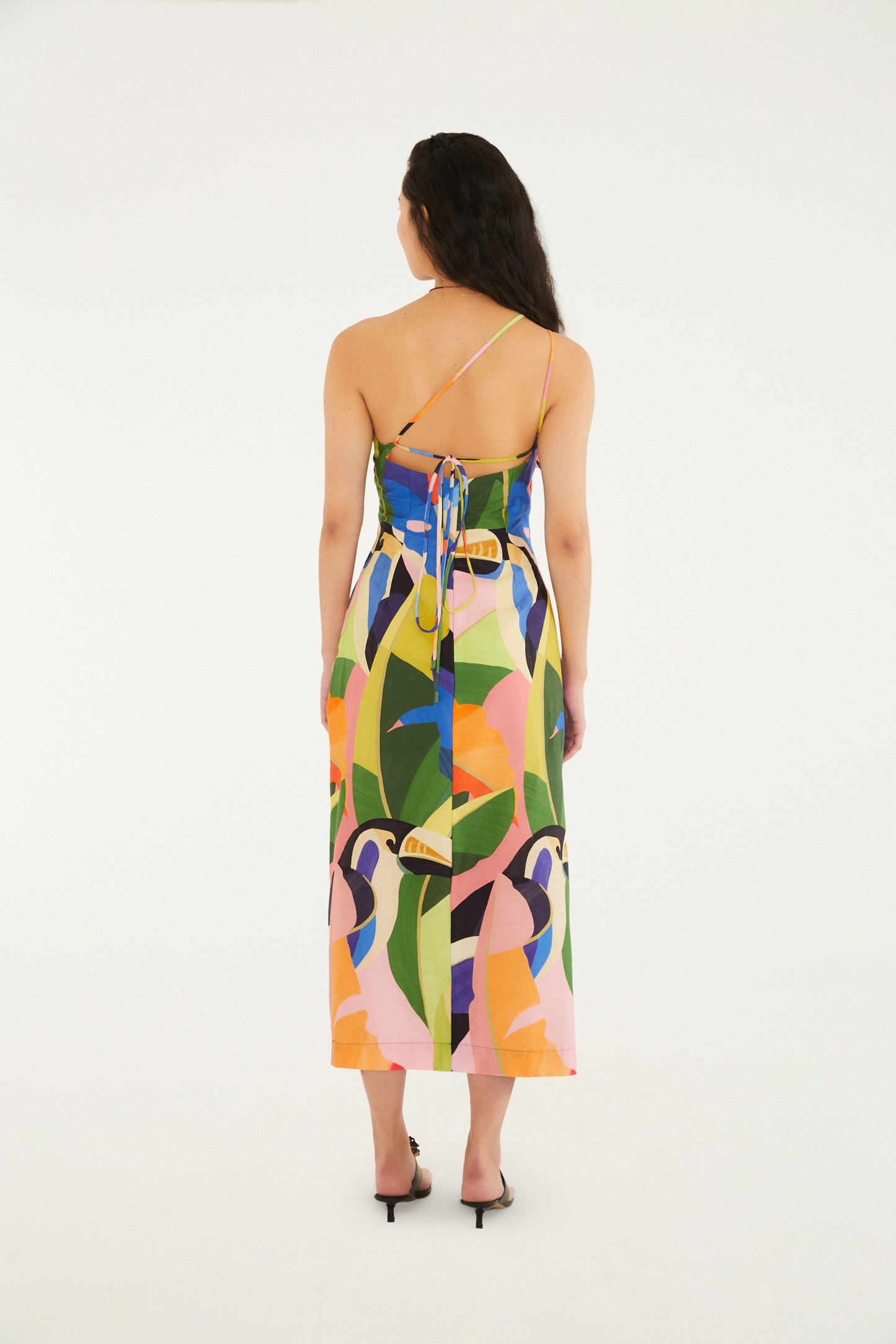 Vestido fruncido Estampado Tropical Flight