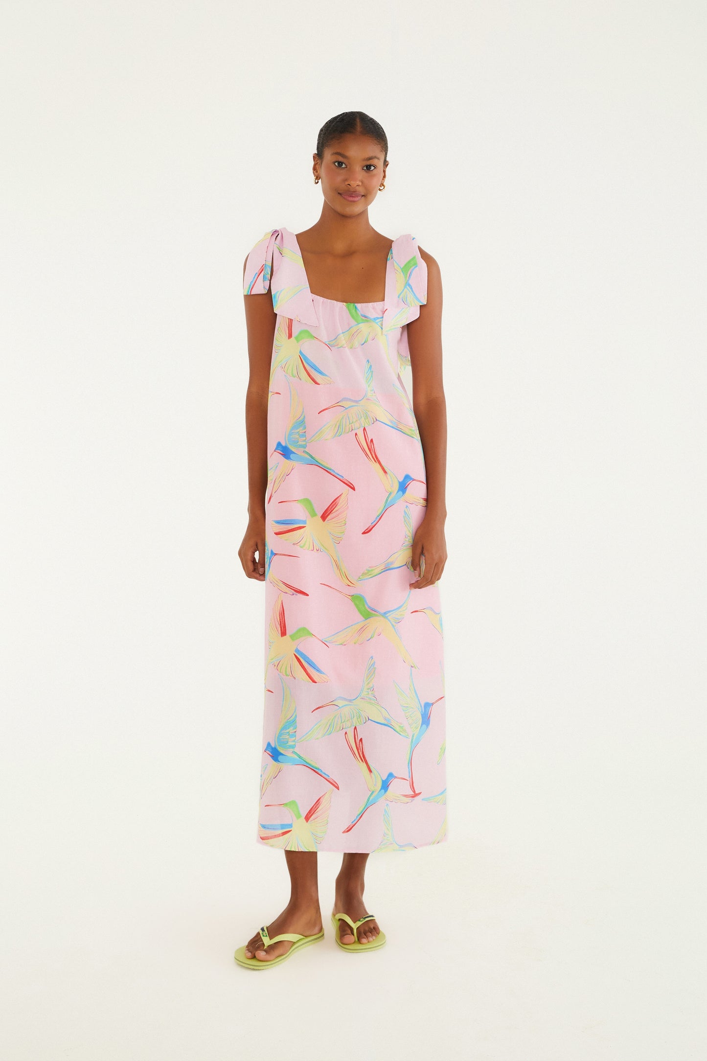 Vestido  Lazo y Estampado colibrí