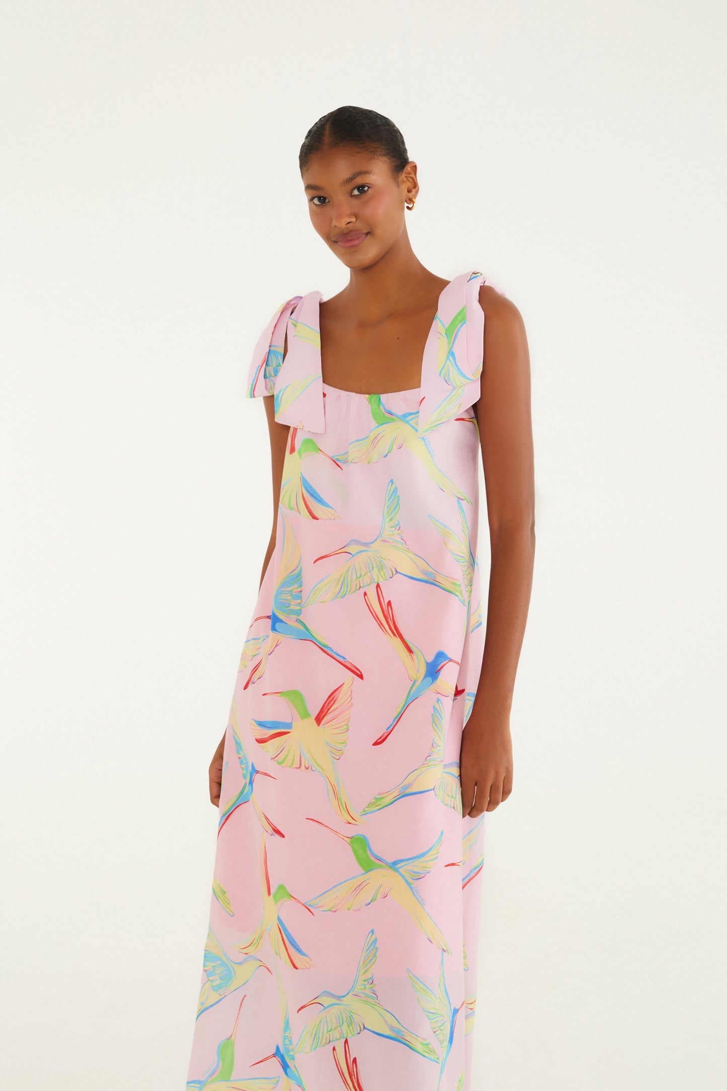 Vestido  Lazo y Estampado colibrí