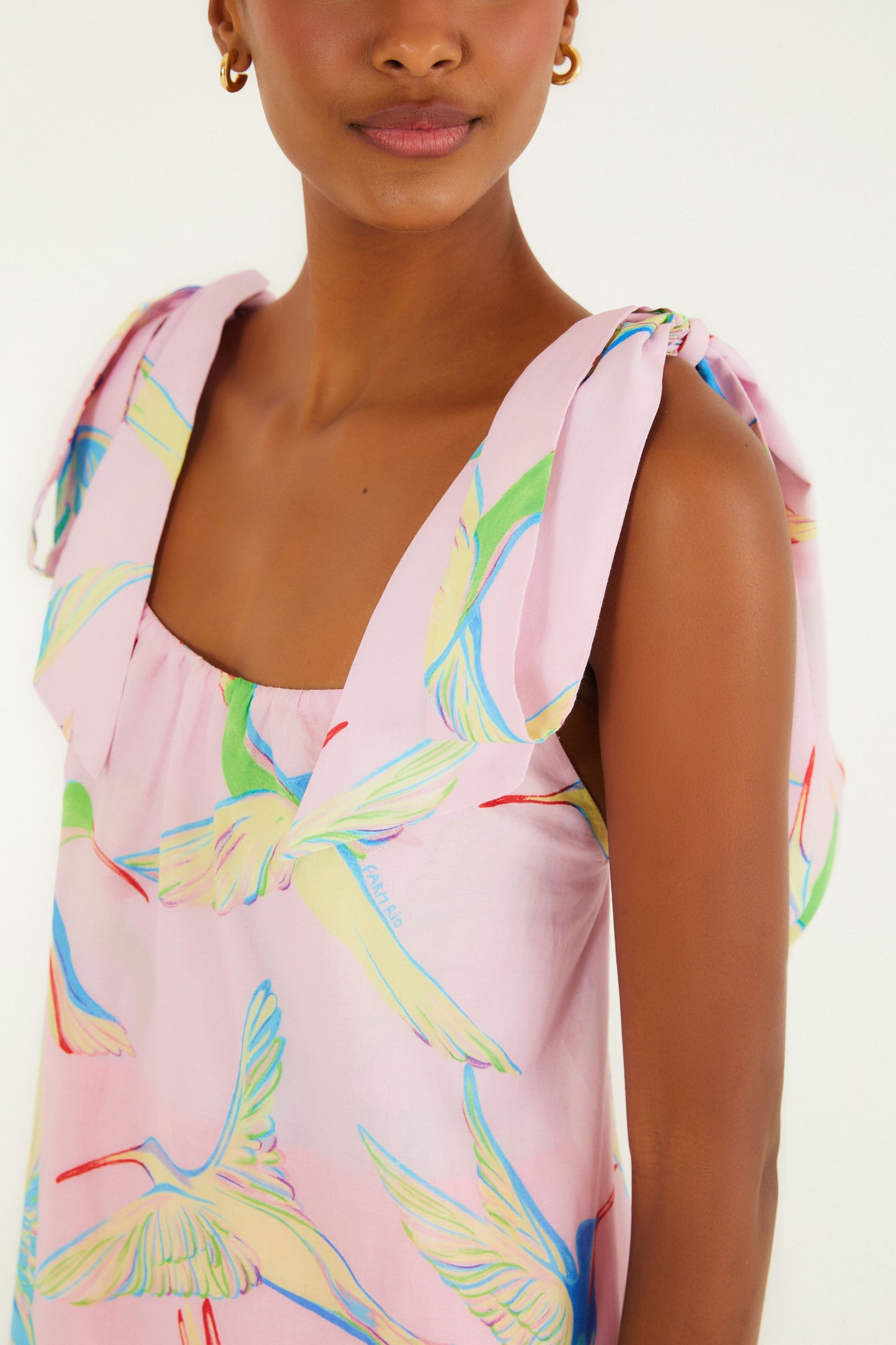Vestido  Lazo y Estampado colibrí