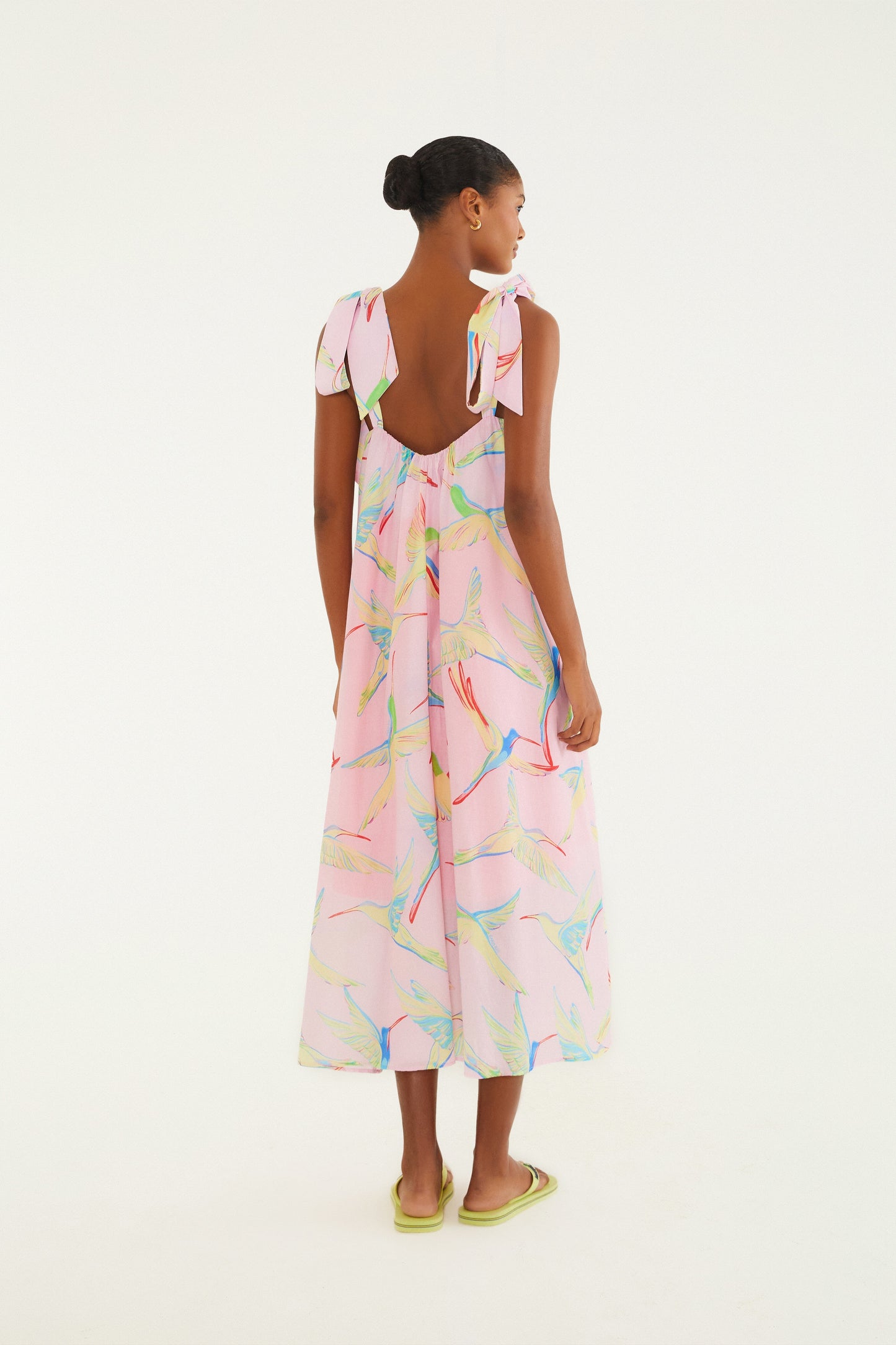 Vestido  Lazo y Estampado colibrí