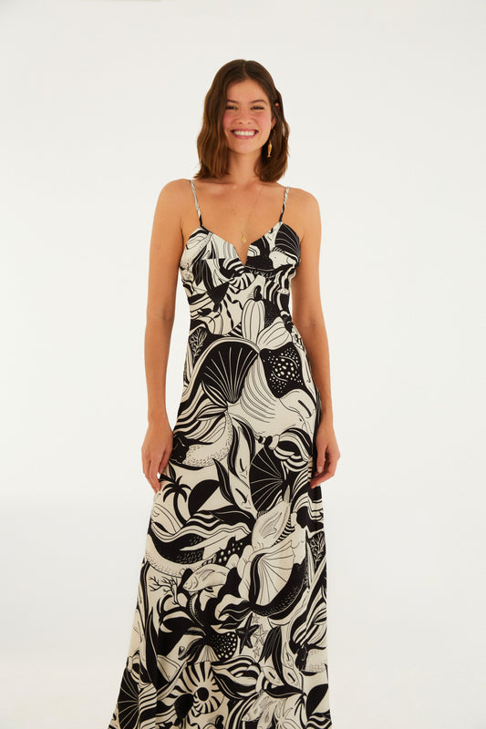 Vestido Maxi Estampado Marino