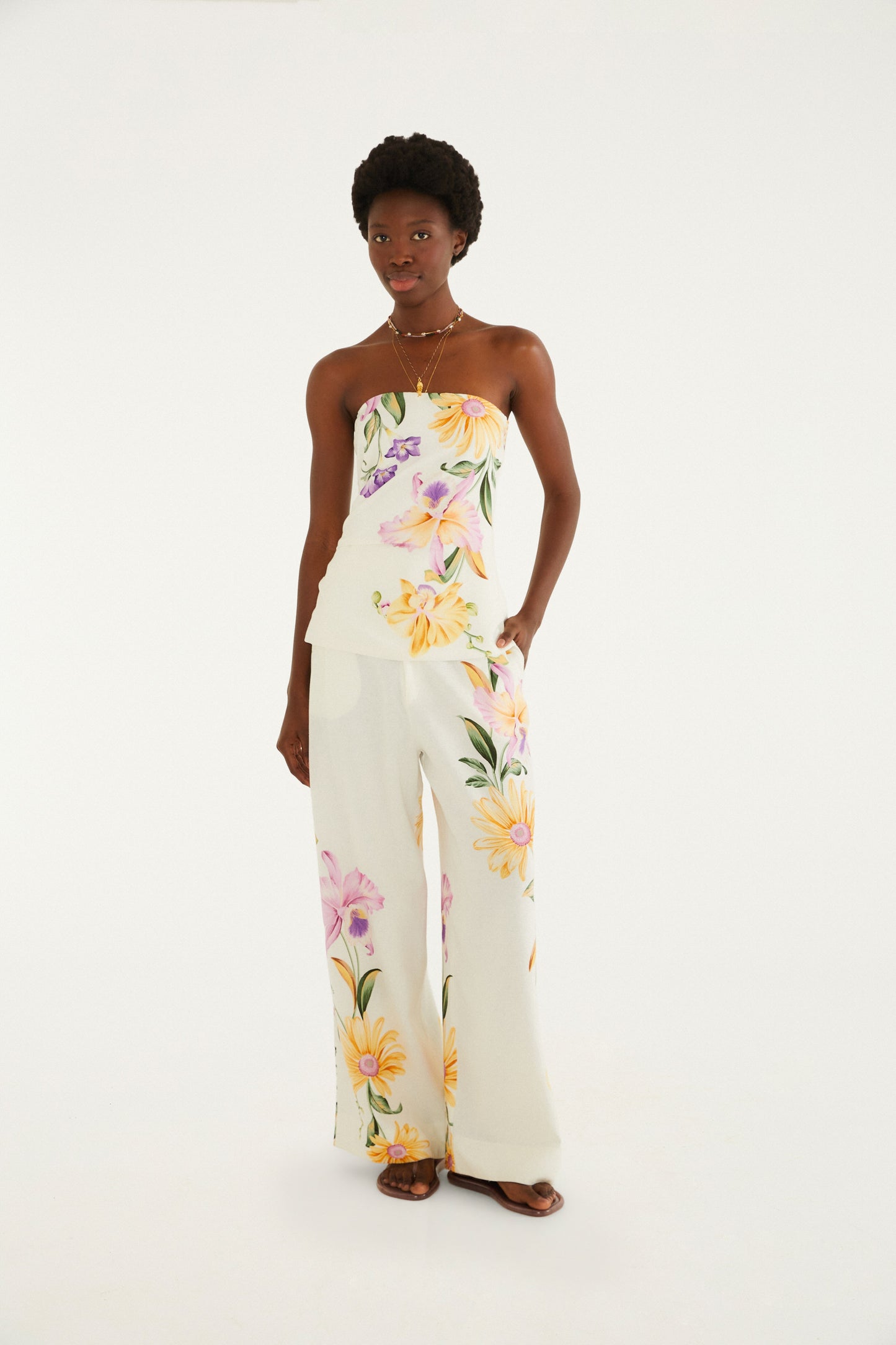 Pantalones Rectos  Estampado jardín de orquídeas