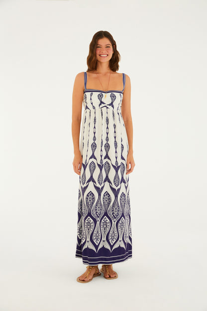 Vestido Maxi Estampado Peces y Corriente