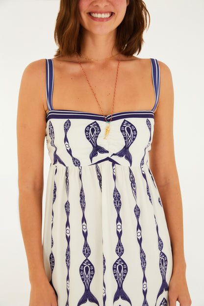 Vestido Maxi Estampado Peces y Corriente