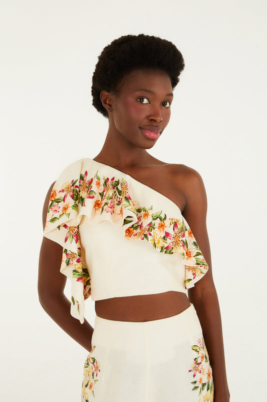 Blusa  volantes y un hombro  Estampado floral de Mali