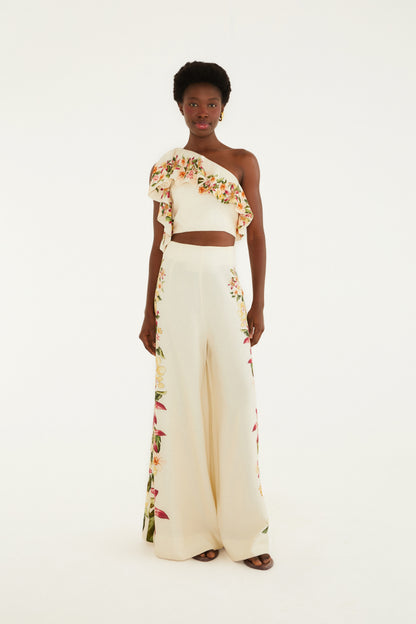 Blusa  volantes y un hombro  Estampado floral de Mali
