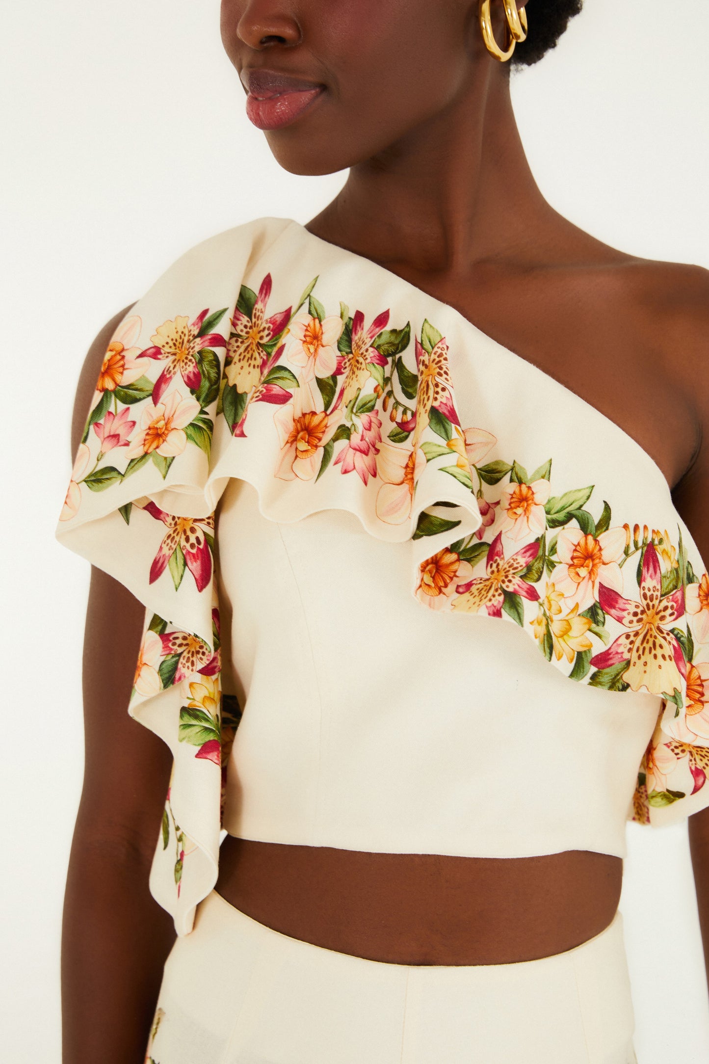 Blusa  volantes y un hombro  Estampado floral de Mali