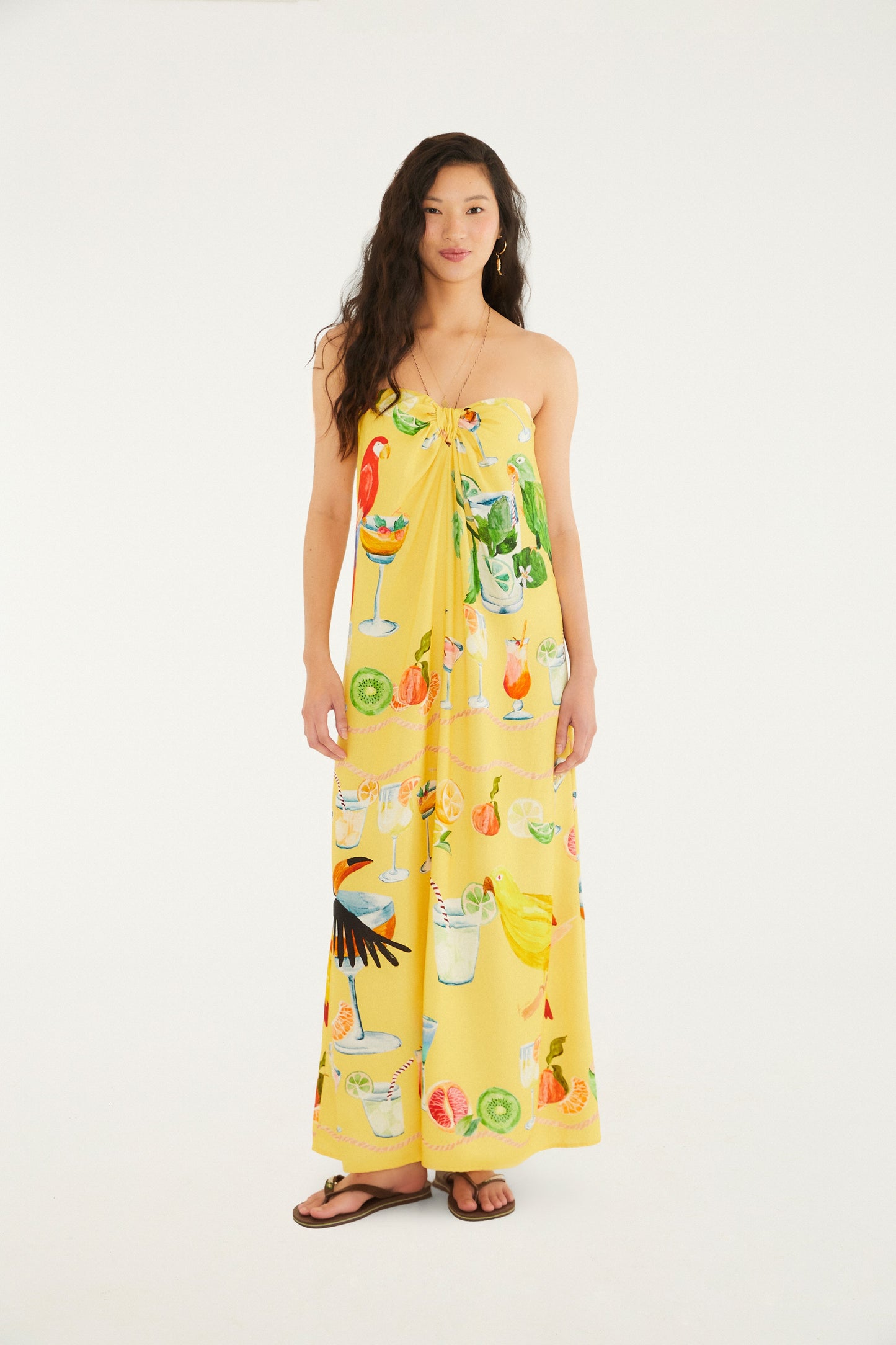 Vestido de Nudo Estampado Cóctel Amarillo