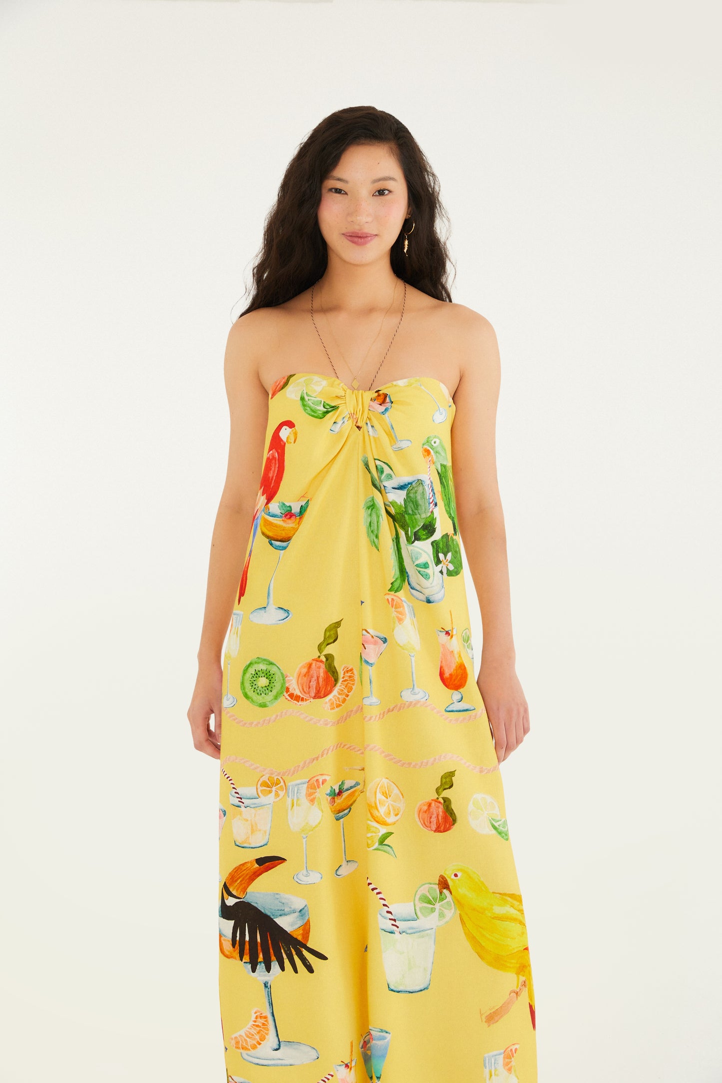 Vestido de Nudo Estampado Cóctel Amarillo