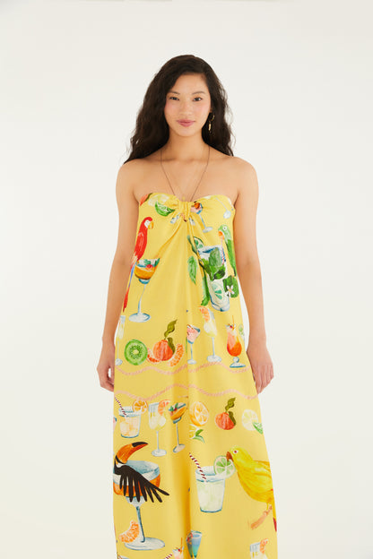 Vestido de Nudo Estampado Cóctel Amarillo