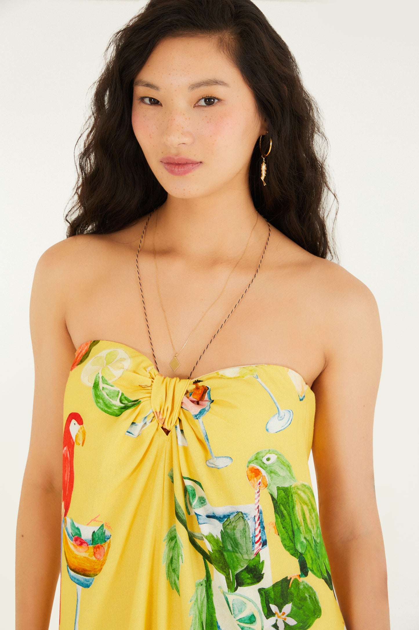 Vestido de Nudo Estampado Cóctel Amarillo