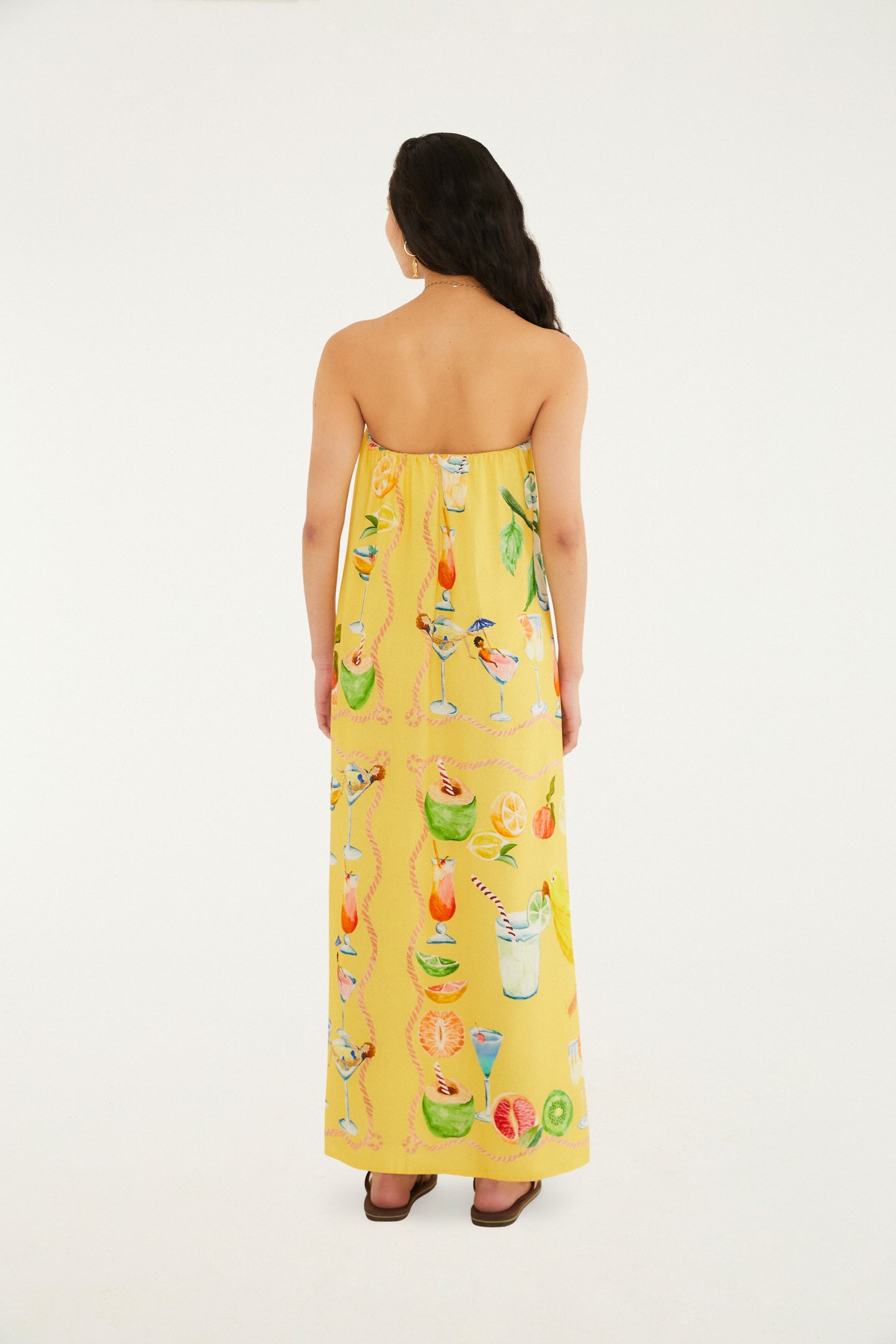Vestido de Nudo Estampado Cóctel Amarillo