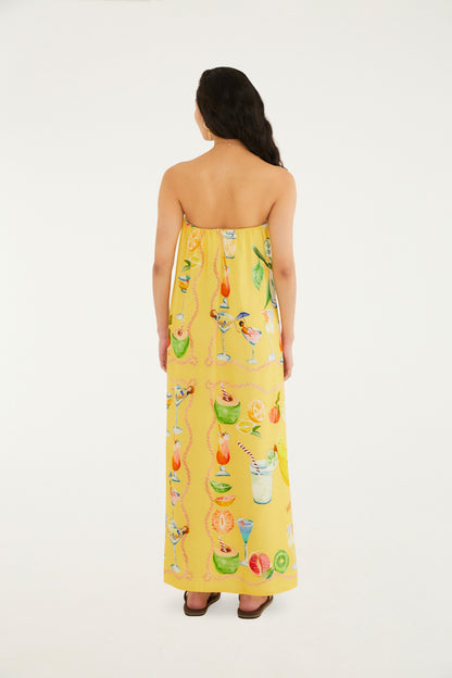 Vestido de Nudo Estampado Cóctel Amarillo