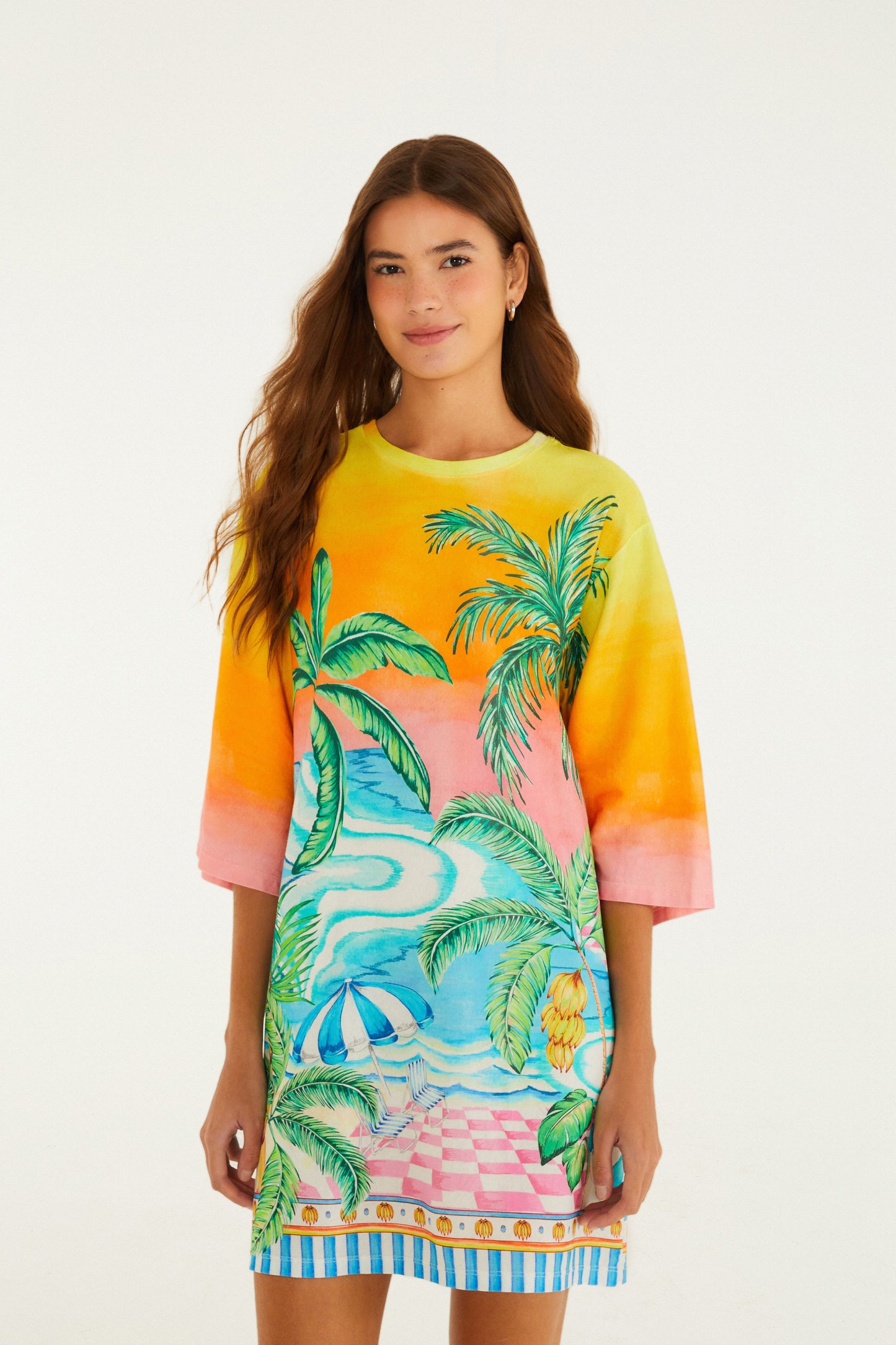 Vestido de T-Shirt  Estampado grande y paisaje solar