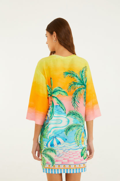 Vestido de T-Shirt  Estampado grande y paisaje solar