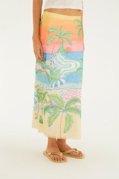 Falda Midi de tul  Estampado paisaje solar
